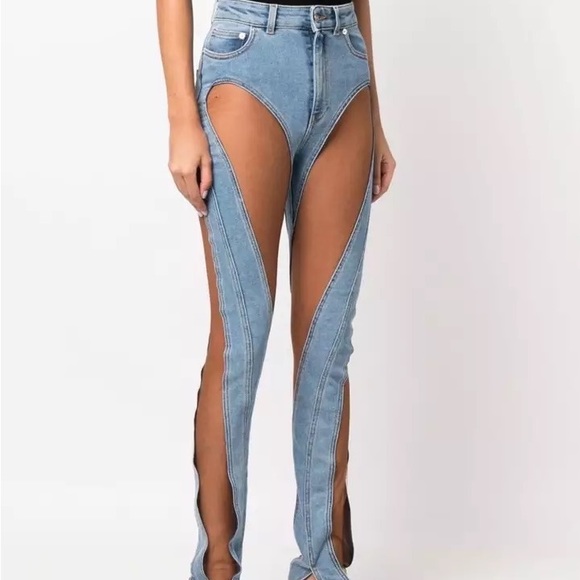 Twisted blue denim sheer pants (SOLD) - Picture 1 of 8